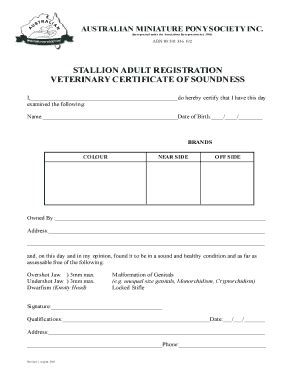 Fillable Online Stallion Adult Registration Veterinary Certificate of ...