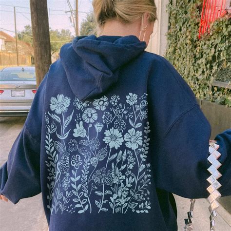 Blue Wildflower Hoodie Flower Hoodie Cute Womens Hoodie Oversized ...
