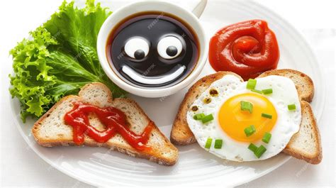 Smiley Breakfast Toast Eggs and Ketchup Plate | Premium AI-generated image