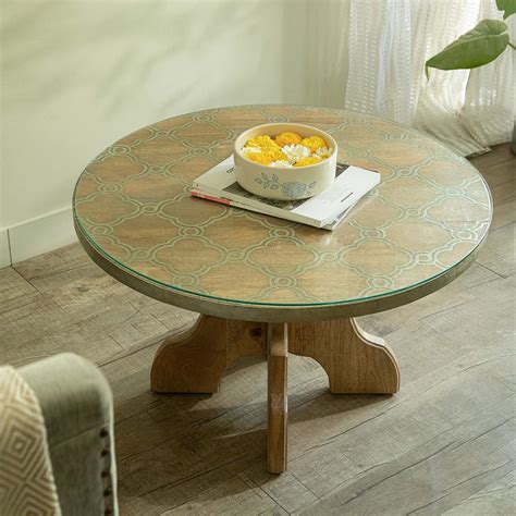 Ellementry inlak Wooden Cladding Round Centrum Coffee Table with Metal ...