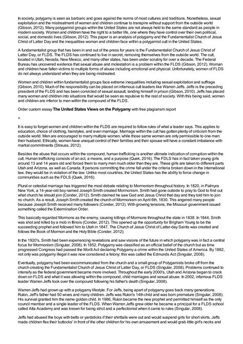 SOLUTION: The united states views on the polygamy - Studypool