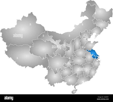 Map of China with the provinces, filled with a radial gradient, Jiangsu is highlighted Stock ... - map of china jiangsu province