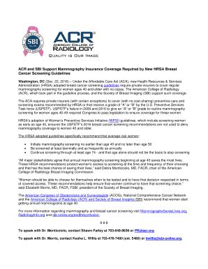 Fillable Online ACR and SBI Support Mammography Insurance Coverage ...