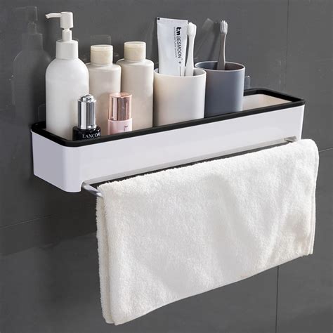 Wall Mounted Plastic Bathroom Shelf with Towel Rod | HOKIPO – HOKIPO ...