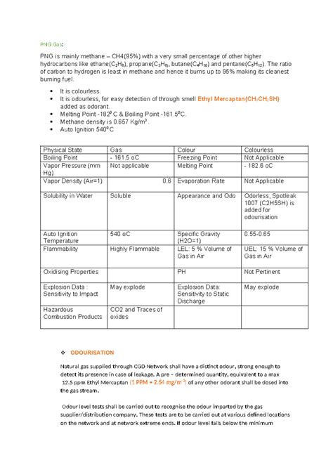 PNG Gas (Methane) - Natural Gas Properties and Calculations - Studocu