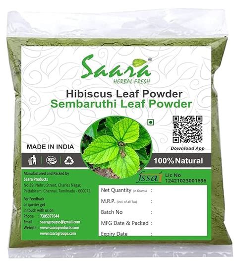 Saara HERBAL FRESH Hibiscus Leaf Powder,200g, Sembaruthi Leaf Powder ...