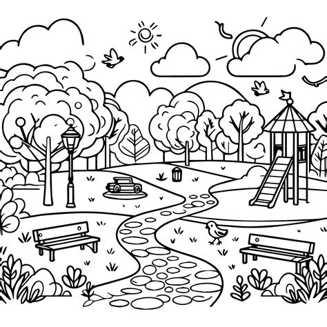 Simple Park coloring page - Download, Print or Color Online for Free
