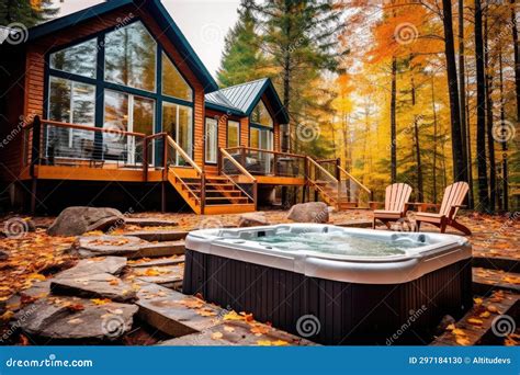 Exterior of a Luxurious Cabin with a Hot Tub on the Deck Stock Photo ...