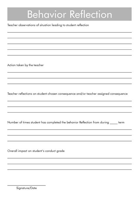 Free Printable Behavior Reflection Sheets