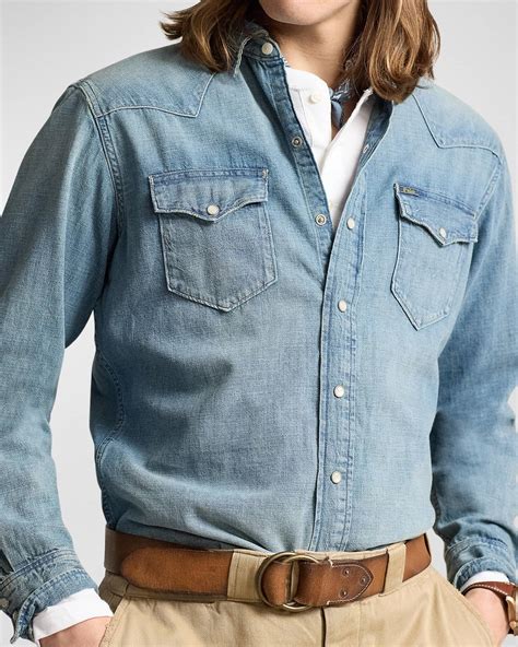 Polo Ralph Lauren Men's Denim Snap-Front Western Shirt | Neiman Marcus