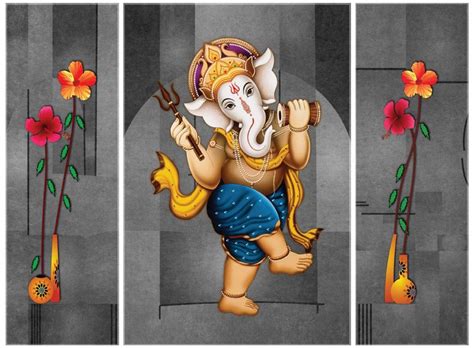 SAF paintings 6MM Ganesha Set of 3 Panel Digital Reprint 12 inch x 18 ...