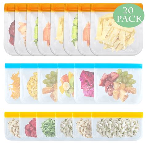 Reusable Food Storage Bags Gallon Snack Sandwich Bags Leak Proof Freezer Safe Bag for Meat Fruit ...