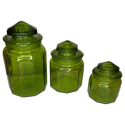 Antique Green Glass Apothecary Jars- Set of Three For Sale at 1stDibs