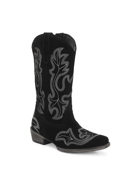 CARLO ROMANO BY WASAN SUEDE LEATHER EMBROIDERY LONG COW BOOT FOR WOMEN ...