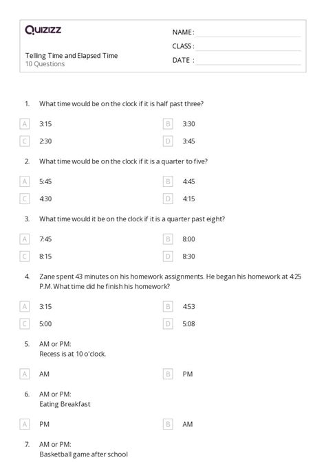 50+ Word Problems and Elapsed Time worksheets for 2nd Class on Quizizz ...