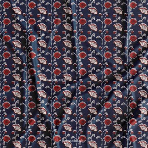 Navy Blue Traditional Kalamkari Red Floral For Indian Wear – Printsbank