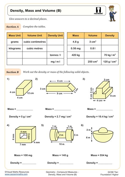Density Mass Volume Worksheet