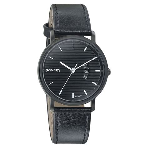 Buy Online Sonata Onyx Black Dial Women Watch With Leather Strap ...