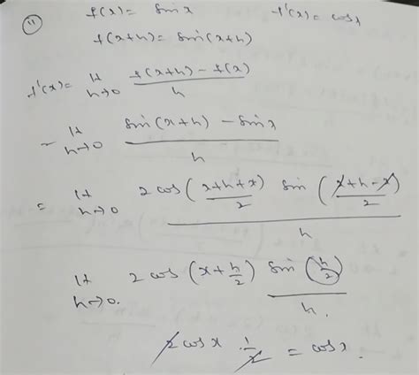 Find the derivative of sin x by first principle - Brainly.in