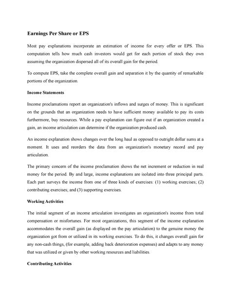 Earnings Per Share or EPS - This computation tells how much cash ...