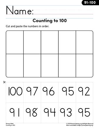 Counting 91-100 Worksheet | PrimaryLearning.Org