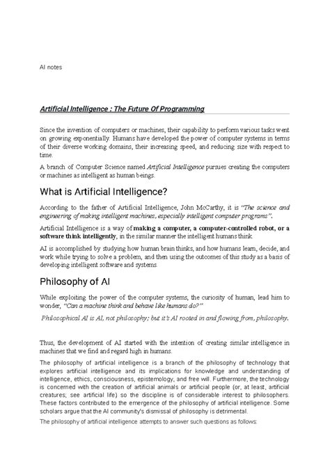 AI Notes - This course is most important and required in day today life ...