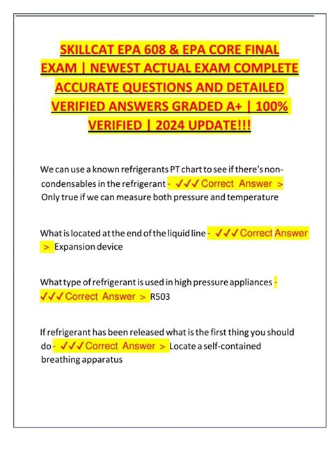 SKILLCAT EPA 608 & EPA CORE FINAL EXAM | NEWEST ACTUAL EXAM COMPLETE ...