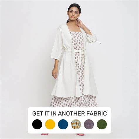 Buy White Striped Front Open Solid Cotton Overlay Online at ...