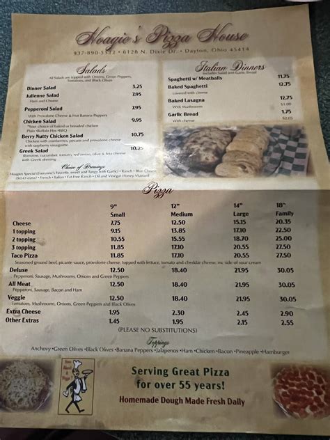 Menu at Hoagie's Pizza House,Inc. pizzeria, Dayton