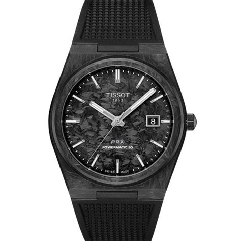 Tissot T-Classic PRX Powermatic 80 Black Carbon Dial Men 40mm