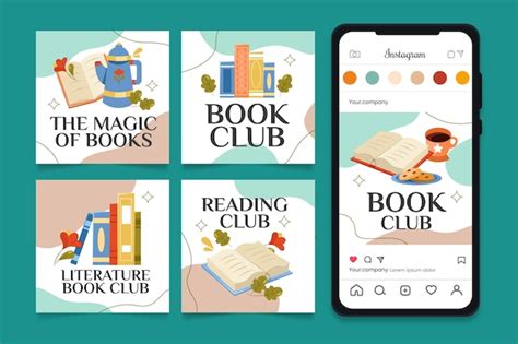 Literature and book club instagram posts collection | Premium Vector