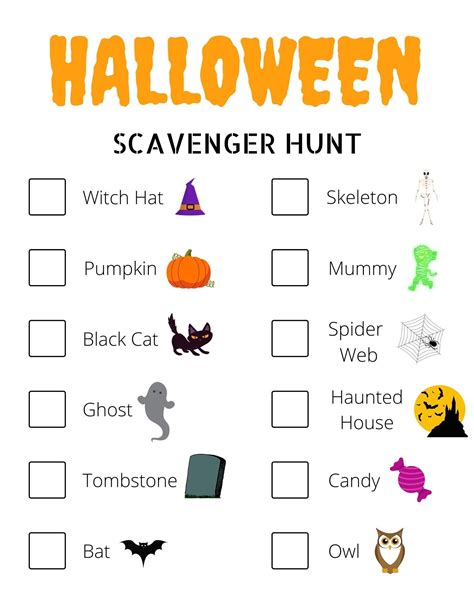 Printable Halloween Scavenger Hunt for Kids and Adults