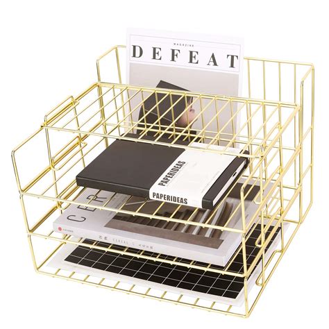 Buy Simmer Stone Stackable File Tray, Wire Desk Paper Organizer for ...