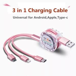 UNIQUE WORLD USB Type C Cable 1.2 m 3in1 Retractable USB Charging Cable ...