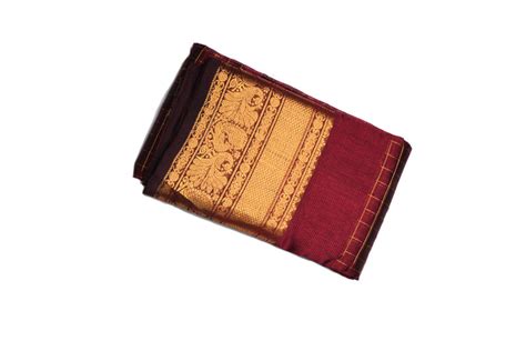 Deep Maroon Mangalagiri Pattu Saree with Gold Zari Checks & Rich Borde ...
