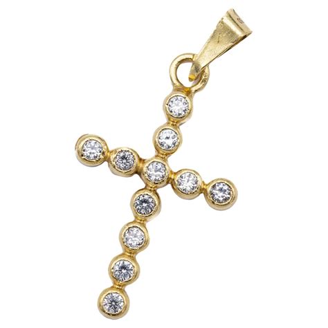 Diamond 18k solid gold cross pendant - small cross - Estate Catholic ...