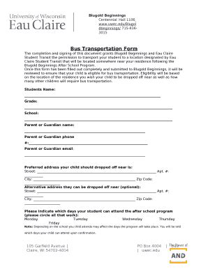 The completion and signing of this document grants Blugold Beginnings ...