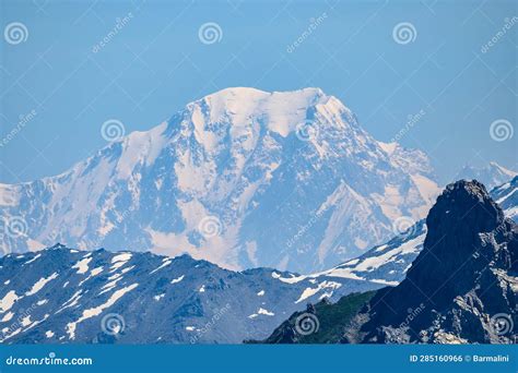 View on White Snowy Top of Mont Blanc Highest Mountain in Alps and ...