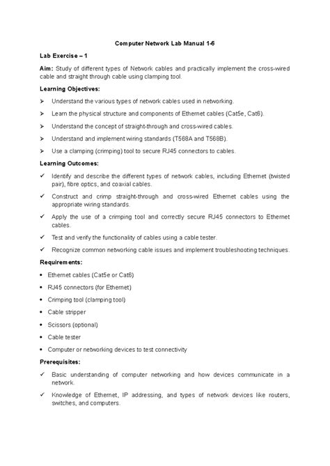 Computer Network Lab Manual - Exercises 1-6 for Practical Understanding ...