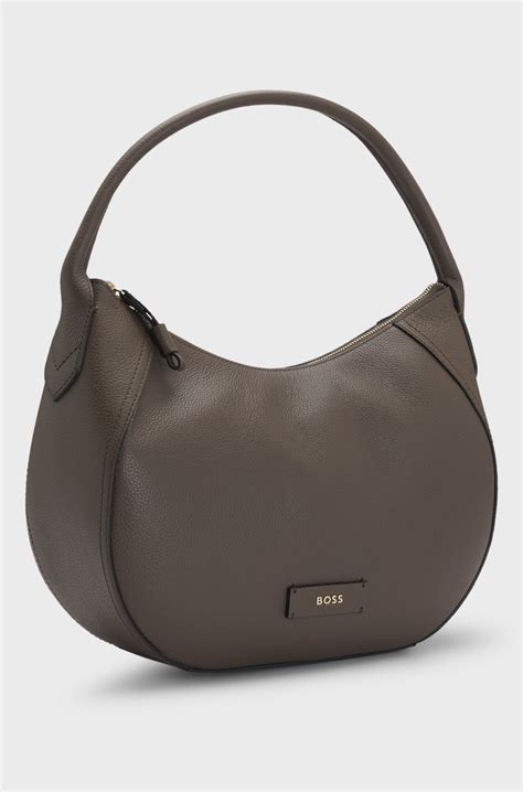 BOSS - Grained-leather shoulder bag with logo lettering - Brown