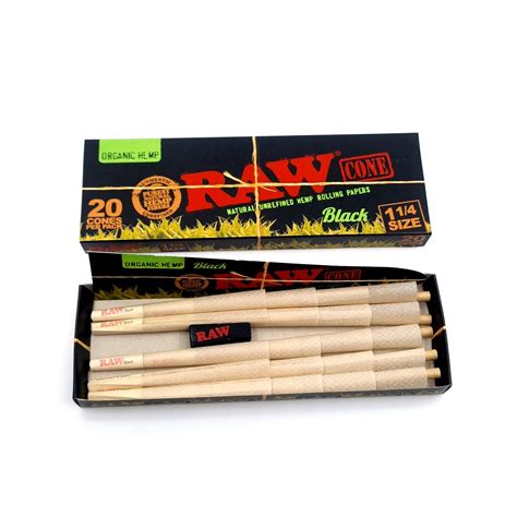 RAW Black Organic Hemp 1 1/4 Size Pre-Rolled Cones - Pack of 20 – HighJack