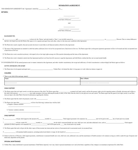 Free Missouri Marital Separation Agreement | Legal Separation MO ...