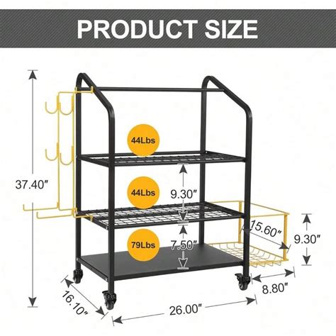 Dumbbell Rack, Training Equipment Storage Cart With Hooks And Wheels ...