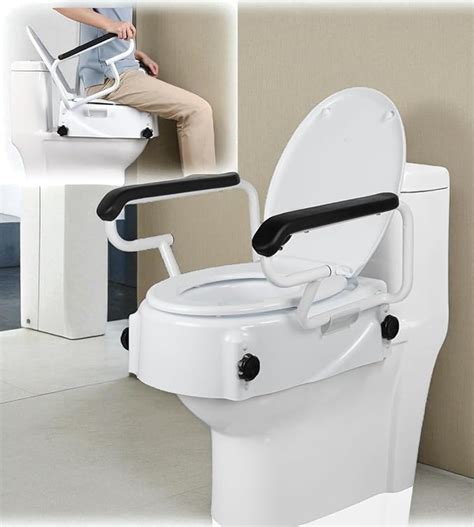 Veayva Adjustable Toilet / Commode Seat Raiser With Lift Handles - 3 ...