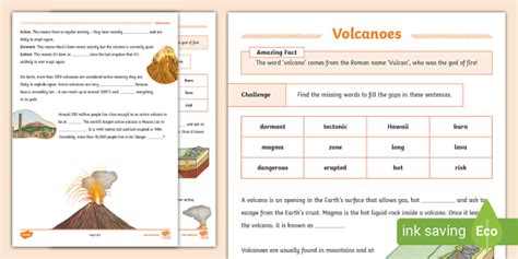Volcanoes Cloze Activity