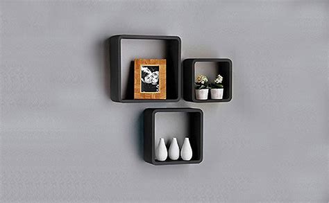 FABULO Wooden Square Shaped Cube Wall Mounted Shelf Rack Decorative ...