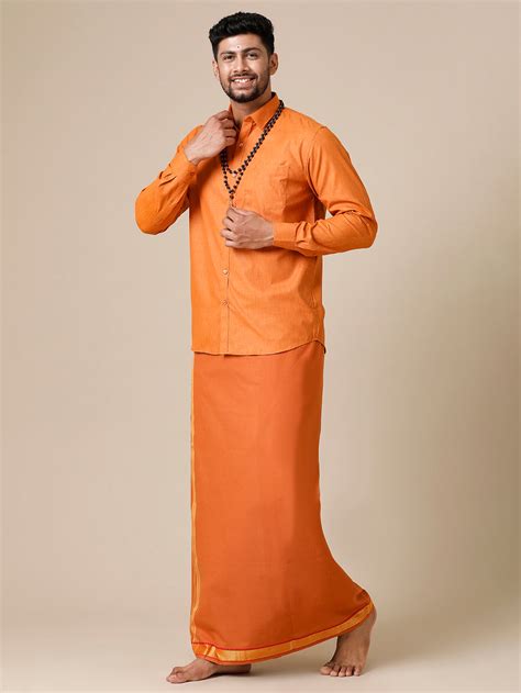 Mens Devotional Full Sleeve Shirt & Dhoti Combo Kavi