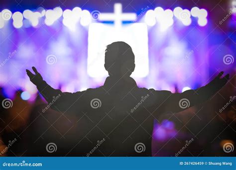 Human Raised Hands in Blurred Church Service Background Stock Image ...