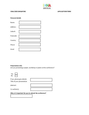 Fillable Online IOHA 2020 SINGAPORE APPLICATION FORM Personal ... Fax ...