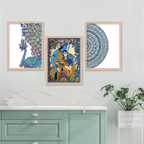 Traditional Print : Radha Krishna Madhubani Framed Art – Kotart